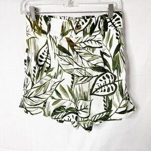 Tahari 100% Linen Leaf Two Pocket High Waist Elastic Back Shorts Size Women S.
